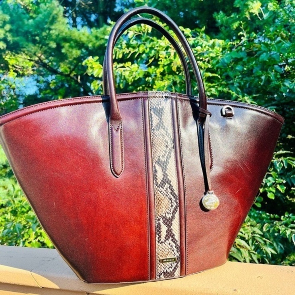 Brahmin Mira Espresso Layton Leather Shoulder Bag Snake Trim NWT